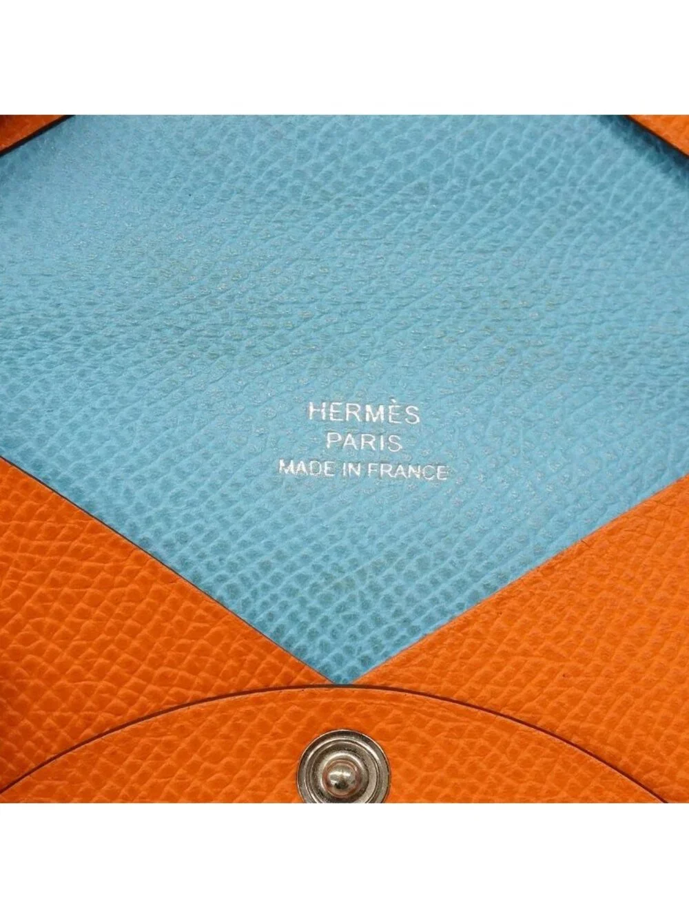 Hermes Coin Case Calvi Verso Veau Epsom Orange Minyan Celeste Silver